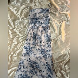 Cider Blue and White Floral spaghetti Strap Dress